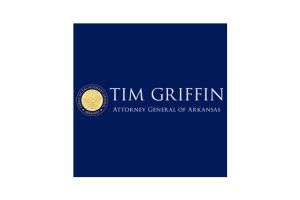 Blue square logo with a gold circular seal on the left and the text Tim Griffin Attorney General of Arkansas in white letters to the right of the seal.