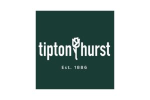Logo for Tipton & Hurst with white text on a dark green background. The word tiptonhurst features a stylized flower as the o. Below, it reads Est. 1886.