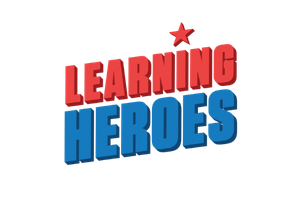 Bold red and blue text reads Learning Heroes, with a red star above the word Learning. The background is white.
