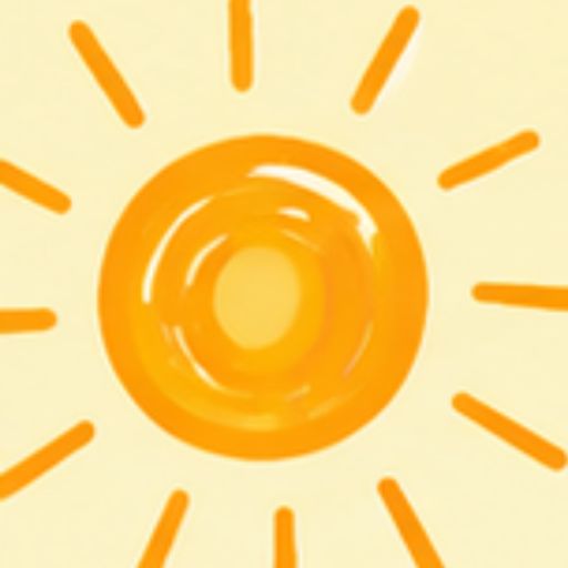 Sun Logo A simple, hand-drawn illustration of a bright yellow sun with a circular center and radiating lines on a light yellow background.